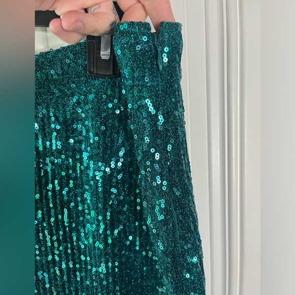 Anthro Maeve Sequin Skirt Blue Teal Turquoise Large - Picture 6 of 8